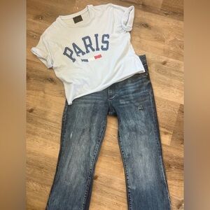 Paris euro summer tee shirt T shirt cropped, trendy retro T shirt size M